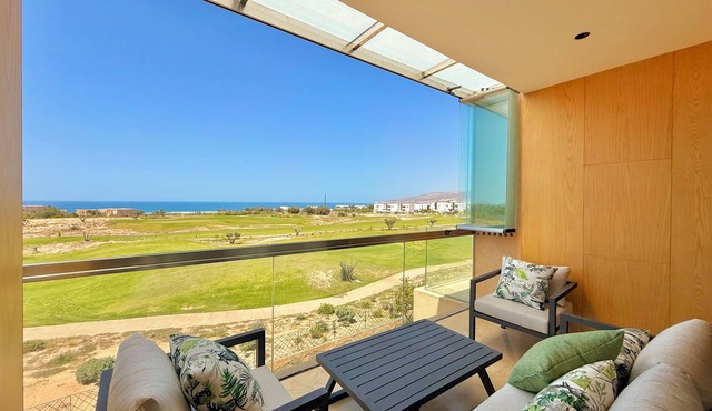 Panoramic sea view with pool access at Taghazout Bay