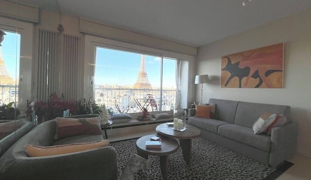 Paris Apartment : Eiffel View from All RoomsBalcony, Air Con