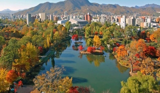 Park view from the top floor of 2A Towerman Enjoy - AMS Tower Nakajima 2102 / Sapporo Hokkaidō