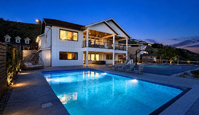 Poolside retreat with private basketball court