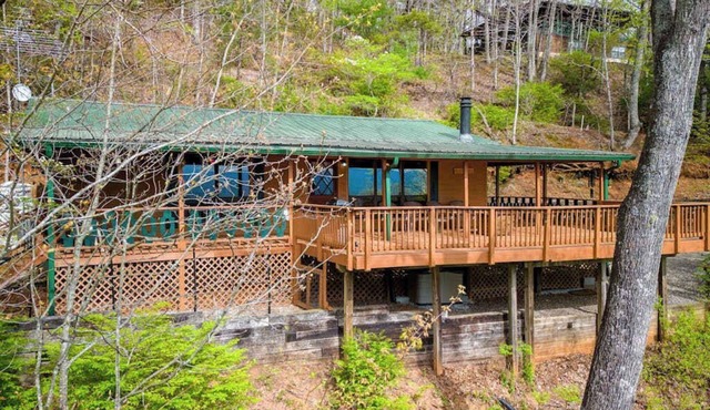 Private cabin with breathtaking mountain view, large deck, fireplace & firepit