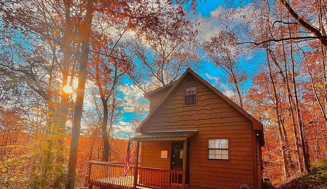 PRIVATE HILL TOP RUSTIC CABIN! 8 MINS TO SQUARE! MOUNTAIN VIEWS DURING FALL!