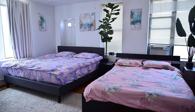 Private King/Queen bed Room with shared bathroom, train station downstairs.