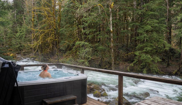 River Runs Through this secluded A-Frame, hot tub