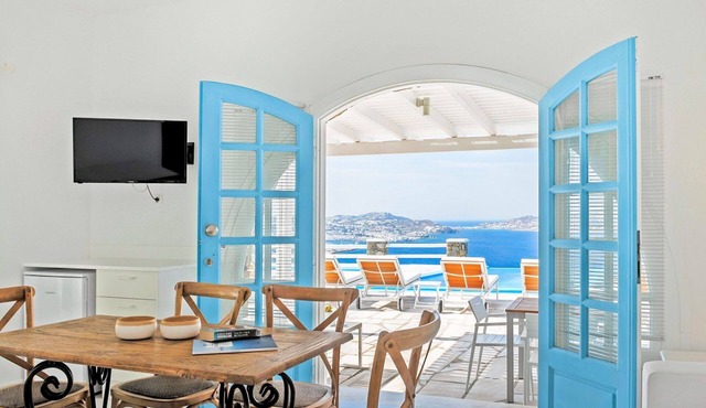 Rose Studio Two with shared pool and sea view