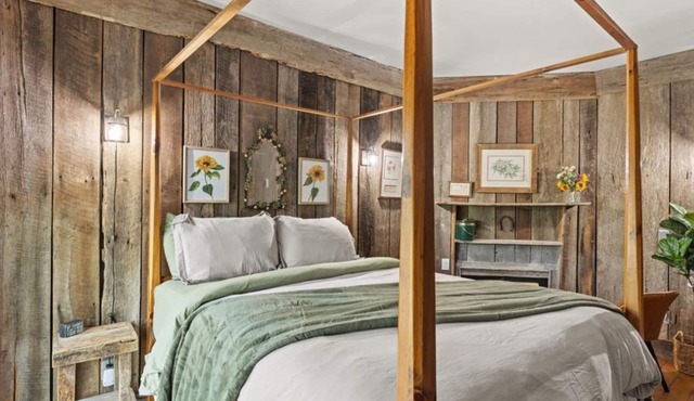 Rustic Comfort Room - Wood Paneling and Fireplace