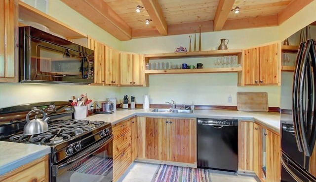 Rustic, dog-friendly cabin with wood-burning stove, lake & mountain views