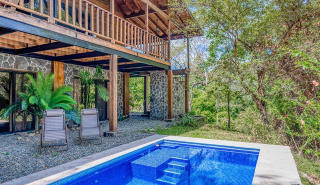 Rustic mountain-view home near the beach with private pool, deck, W/D, & WiFi