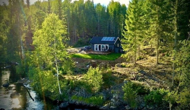 Scandinavian forest view by the water with no neighbors.