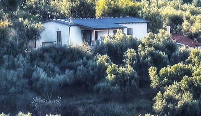 Self-sufficient straw bale house in organic olive grove, with sea view
