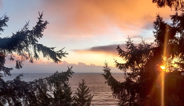 Serene A-frame cabin with ocean and mountain views!