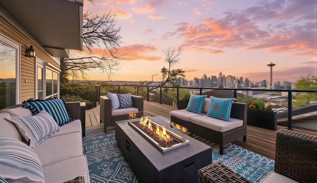 Skyline Craftsman with Panoramic City, Space Needle, and Water Views.