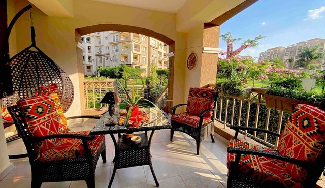 Spacious 3BR Garden Retreat in Madinaty | Private Patios & A/C
