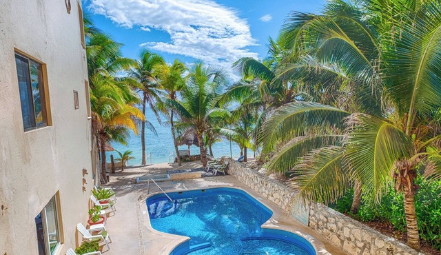 Spacious and serene, beachfront condo with AC, WiFi, onsite restaurant, pool!