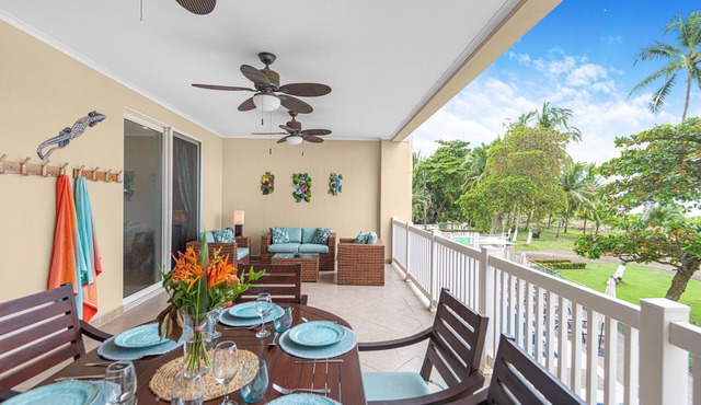 Spacious beachfront view patio, 1380 sqm condo, Aircon, 24hr security, new decor