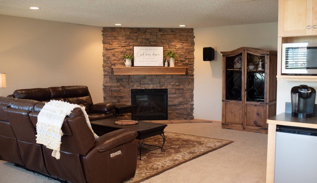 Spacious private lower level overlooking pond!