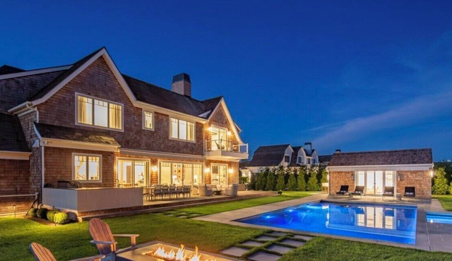 Spacious Southampton estate with pool, hot tub, fire pit, and seamless.