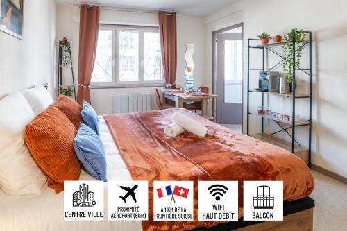 Studio balcon, proche gare, aéroport et frontière
