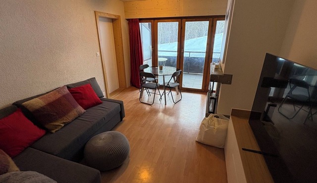 Studio for 2-4 people: Living room with 1 double sofa bed (160x200) and fireplace - kitchen with ove