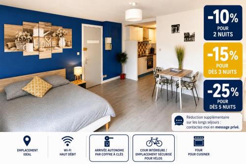 Studio hyper-centre Moissac 30 m2 Calme Cour intérieure vélos logement entier