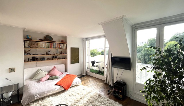 Studio Panoramic View on Montmartre & Paris. Safe building, top floor elevator.