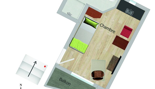 Studio-Private Bathroom-Balcony-Chambre