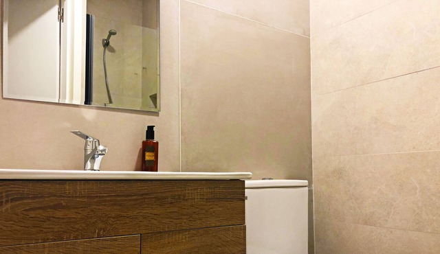 Studio with kitchen and private bathroom.