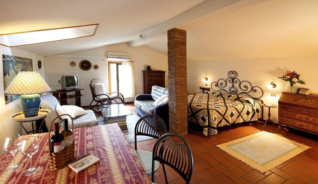 Studio with private balcony, great views, wifi, shared pool, close to village