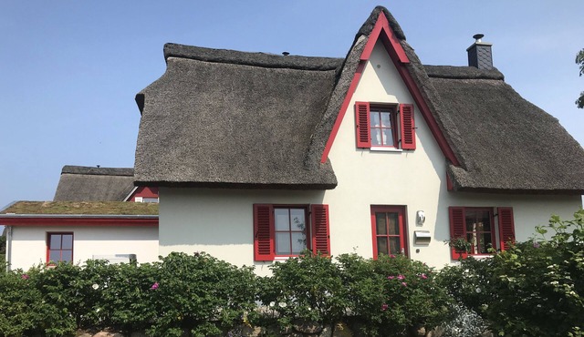 Thatched house 400m v beach, beach chair, WiFi, 2 bicycles, insect repellent, fireplace