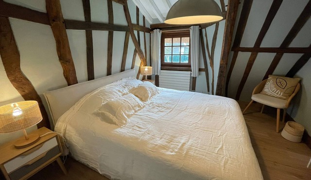 The Leblanc bedroom in the authentic and newly renovated cottage La Chaumière Normande