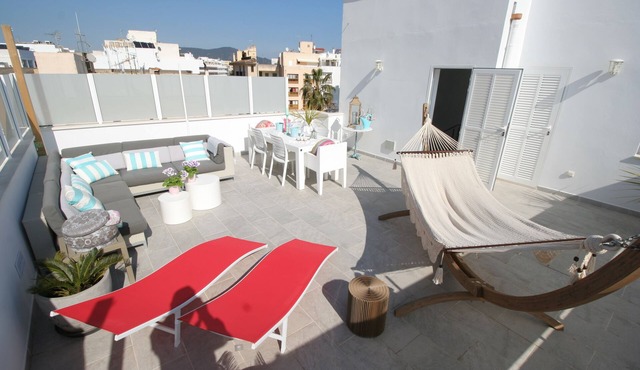 Top-modern,comfortable duplex apartment with large roof terrace 100m to the sea