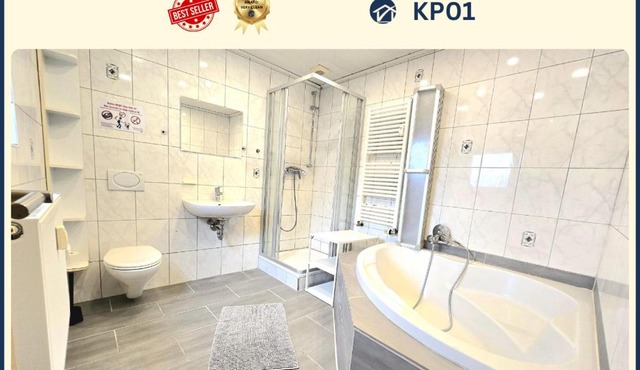 TOP Monteurwohnung mit Terrasse, 6 Zimmer, voll ausgestattet, Wäsche inklusive, kostenfreier Parkplatz und WLAN - KP01