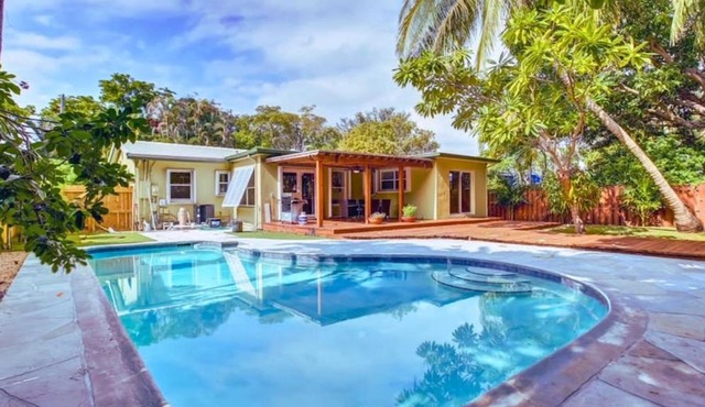 Tranquil Poolside Bliss Pergola Deck Turf Yard