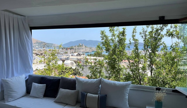 Triplex 2+1 Terraced House with Magnificent Sea and Bodrum Castle View in Bodrum