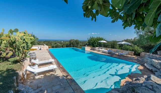 Trulli complex with luxurious infinity pool overlooking the sea