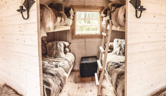 Viking Hut Balder Set Amid Rainforest w/Hot tub