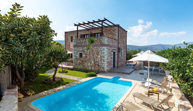 Villa Chryssa, stone villa with private pool in Neo Chorio village, Chania Crete