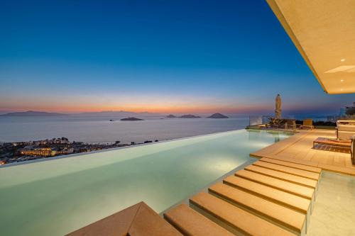 Villa View Bodrum Infinity Pool Sunset over Greek Islands Private Concierge Breakfast Up to 10 Guests