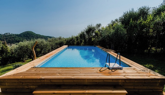 Villa with panoramic view and tranquility, swimming pool among olive trees and beaches at 6 km.