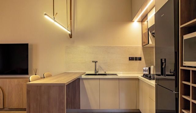 Wabi Sabi themed 2 bedroom apartment with smart features.