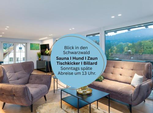 Waldklang Refugium Schwarzwald - eingezäunt - Außen-Sauna - Tischkicker - Billard
