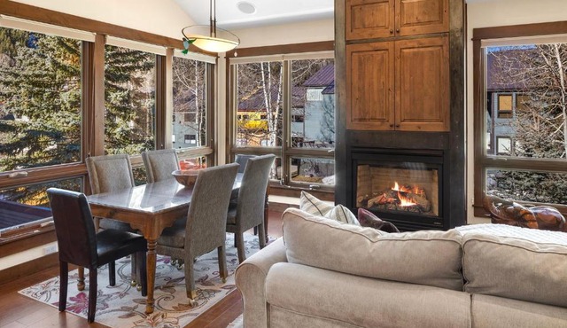 Walk to Festivals! Windows, Fireplace, Hot Tub condo