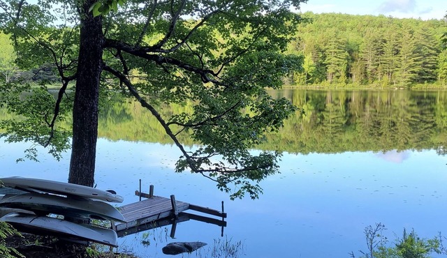 Waterfront Cabin- look down on water from deck, private docks & fire pit