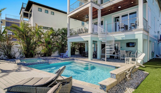 Waterfront Home with Pool, Dock, and Rooftop Deck! Short Walk to Beach!