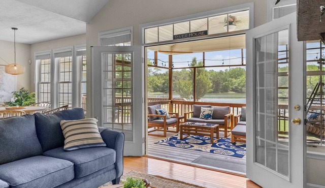 Waterfront property, private dock, kayaks, paddle boards, broadband internet.