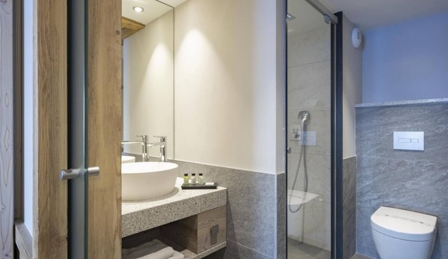 Wifi, view mountain, fitness, swimming pool, sauna, hammam, balcony, parking, tv, ski locker, 55m²